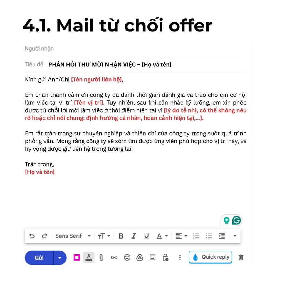 Mail từ chối offer: Từ chối một cách lịch sự và chuyên nghiệp