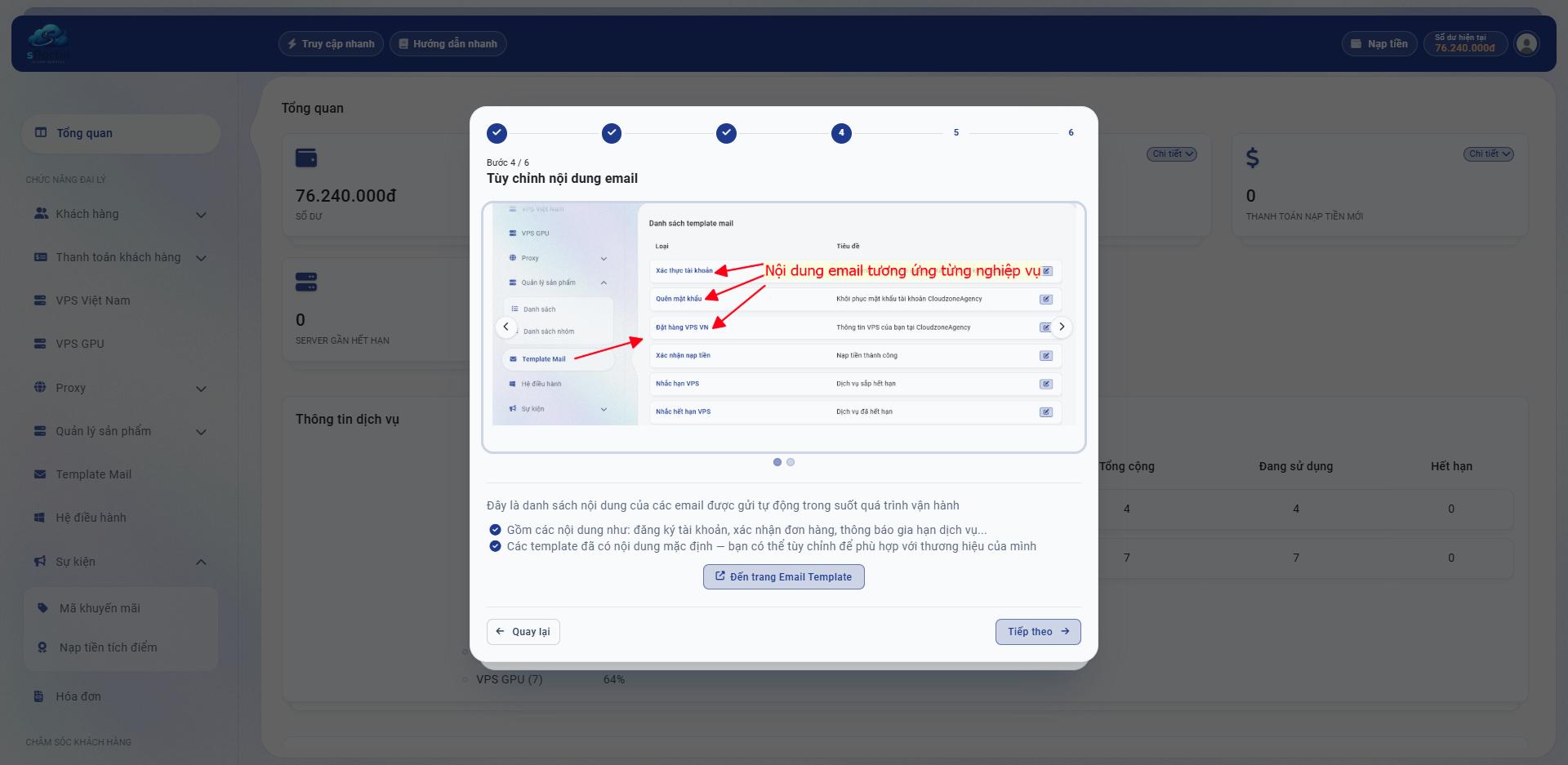 Tùy chỉnh nội dung các email theo thương hiệu của Đại lý.