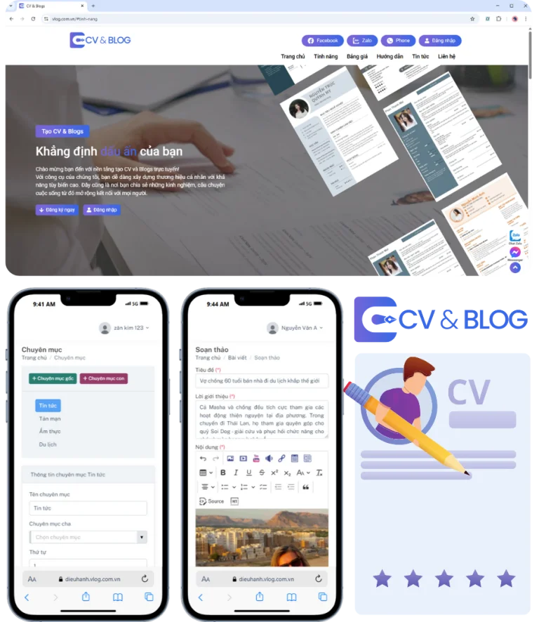 Giao diện nền tảng CV & Blog