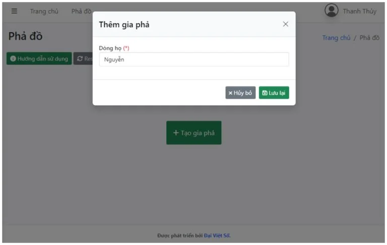 Bước khởi tạo cây gia phả