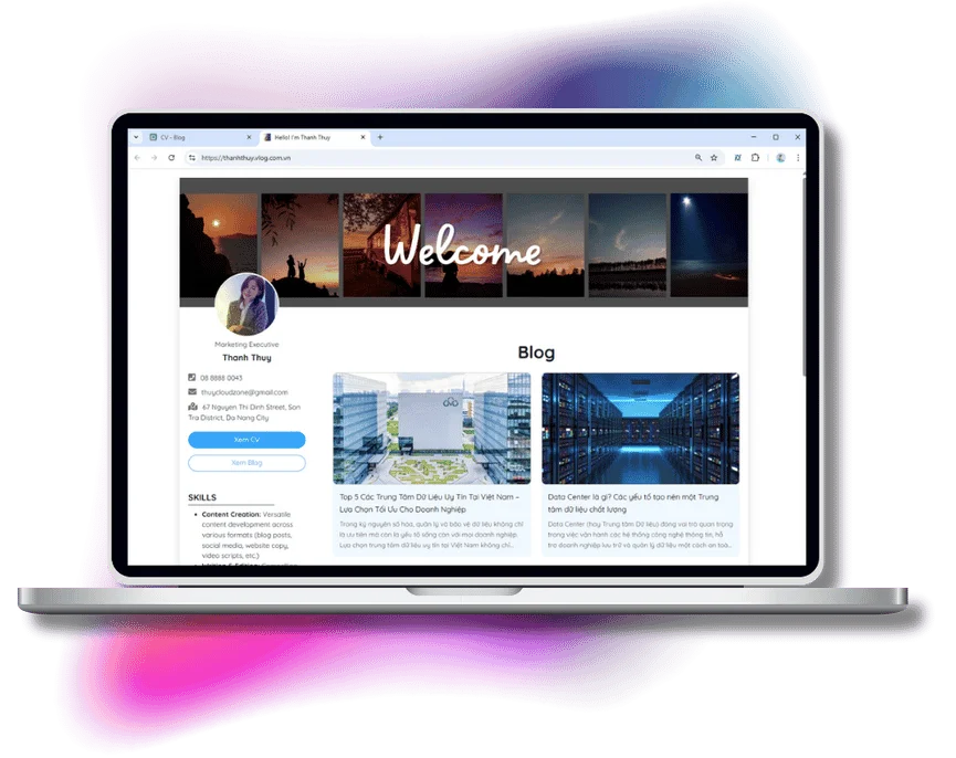 Giao diện Website CV & Blog cá nhân Vlog.com.vn