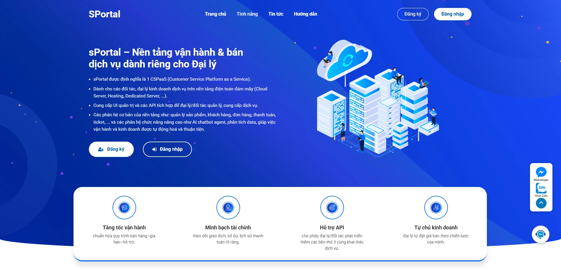 Giao diện sPortal White Label — nền tảng quản trị Cloud mang thương hiệu riêng của đối tác Cloudzone