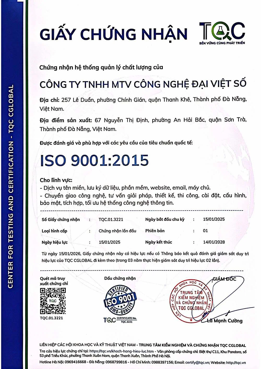 Chứng chỉ ISO 9001:2015 Cloudzone - trang 2
