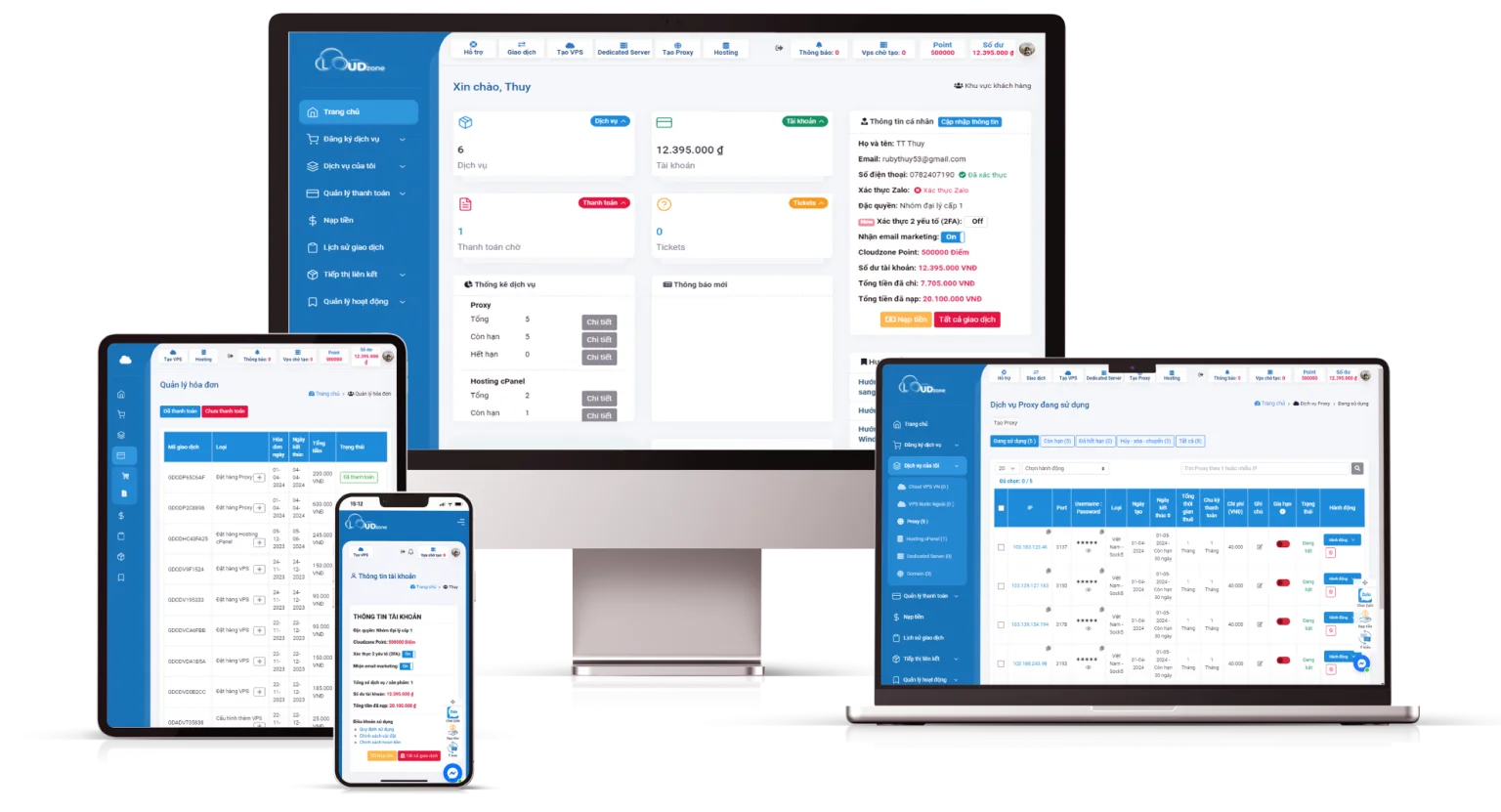 Giao diện thân thiện của Portal Cloudzone, dùng được trên máy tính, điện thoại và máy tính bảng